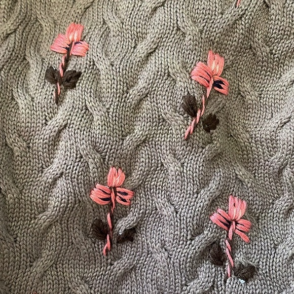 STOCKERPOINT Handbestickt Floral Embroidered Cardigan Cable Knit Sweater 48 - Picture 6 of 6